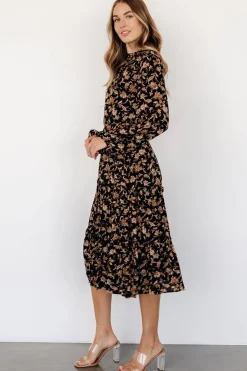 Baltic Born Kenice Mock Neck Dress | Black + Camel Print