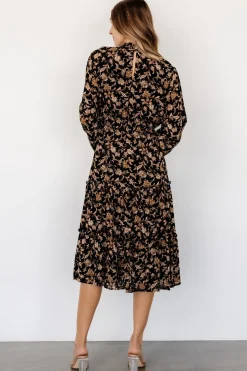 Baltic Born Kenice Mock Neck Dress | Black + Camel Print