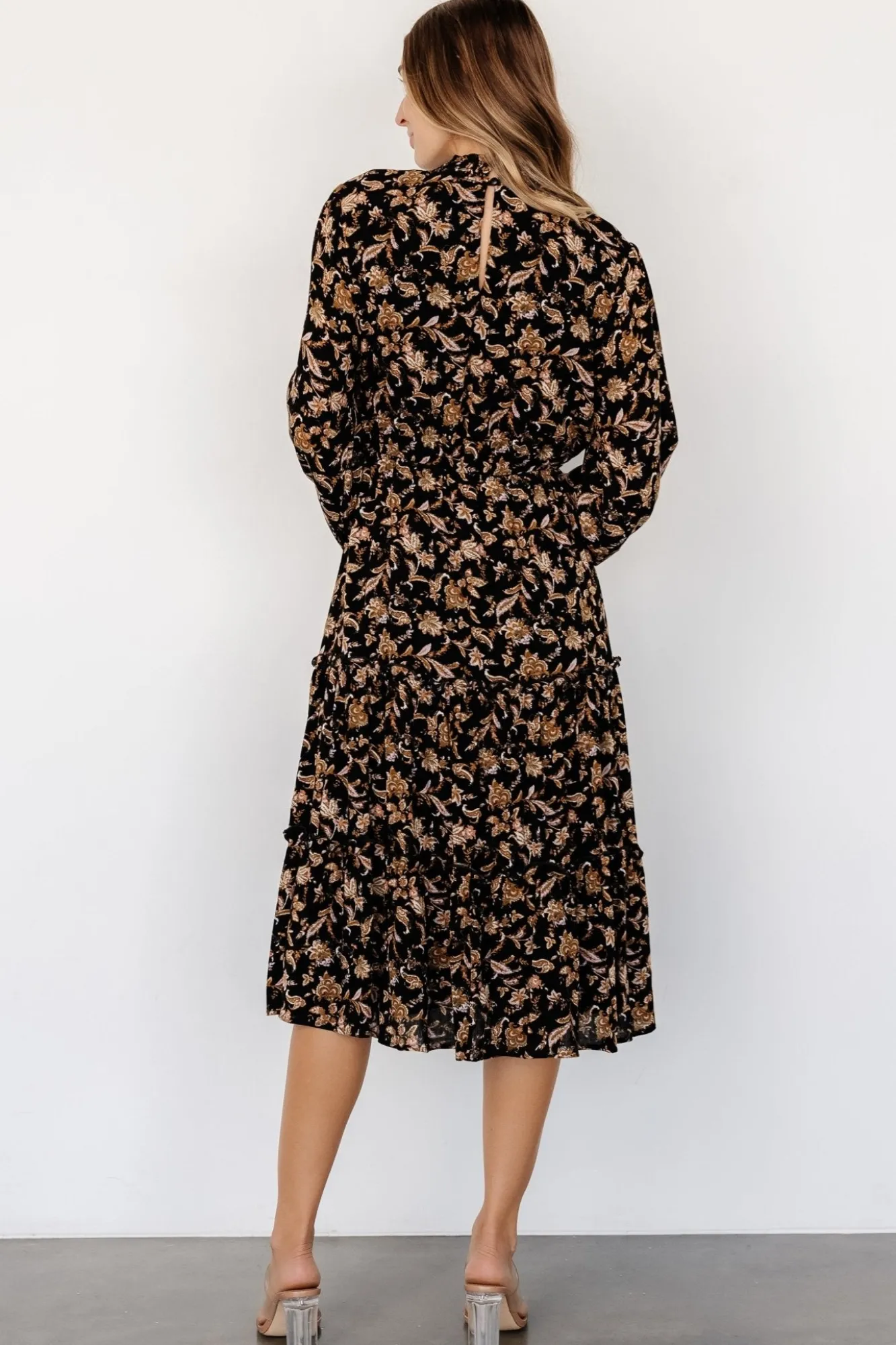 Baltic Born Kenice Mock Neck Dress | Black + Camel Print