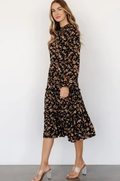 Baltic Born Kenice Mock Neck Dress | Black + Camel Print