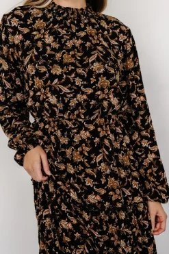 Baltic Born Kenice Mock Neck Dress | Black + Camel Print
