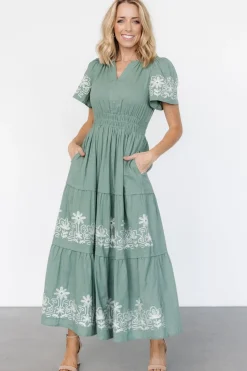 Baltic Born Kennedy Embroidered Maxi Dress | Dark Sage