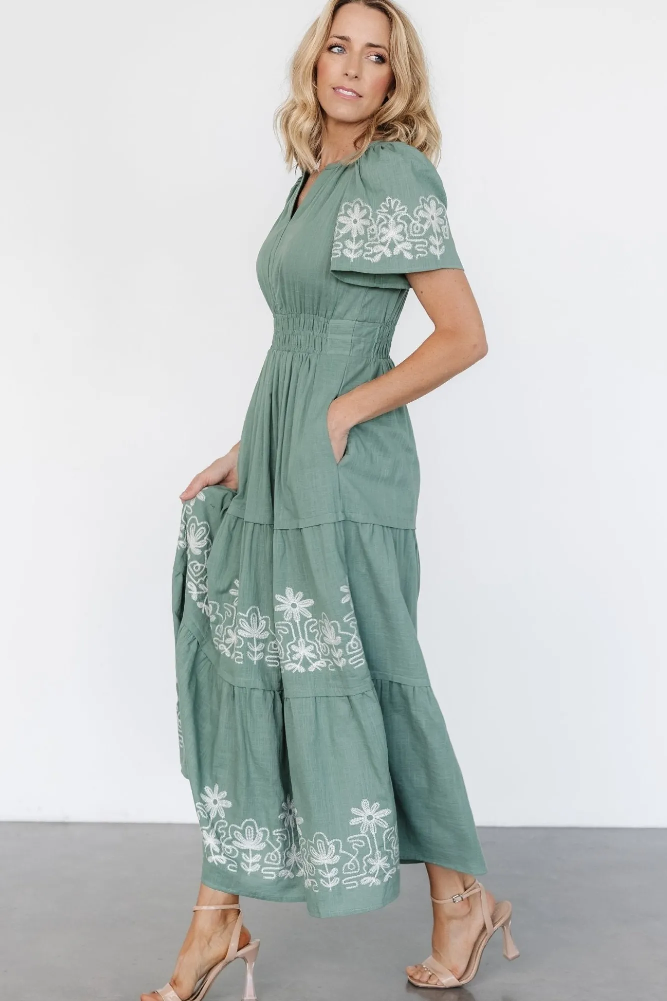 Baltic Born Kennedy Embroidered Maxi Dress | Dark Sage