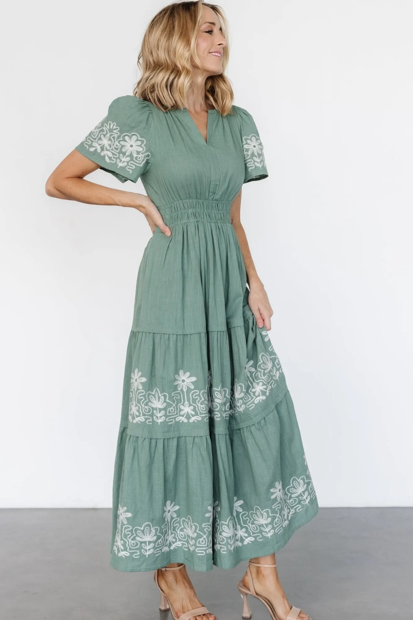 Baltic Born Kennedy Embroidered Maxi Dress | Dark Sage