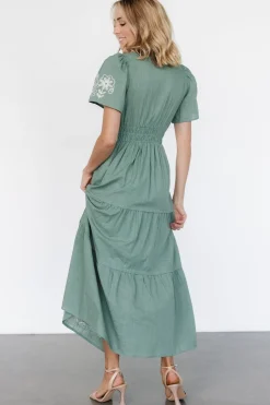 Baltic Born Kennedy Embroidered Maxi Dress | Dark Sage