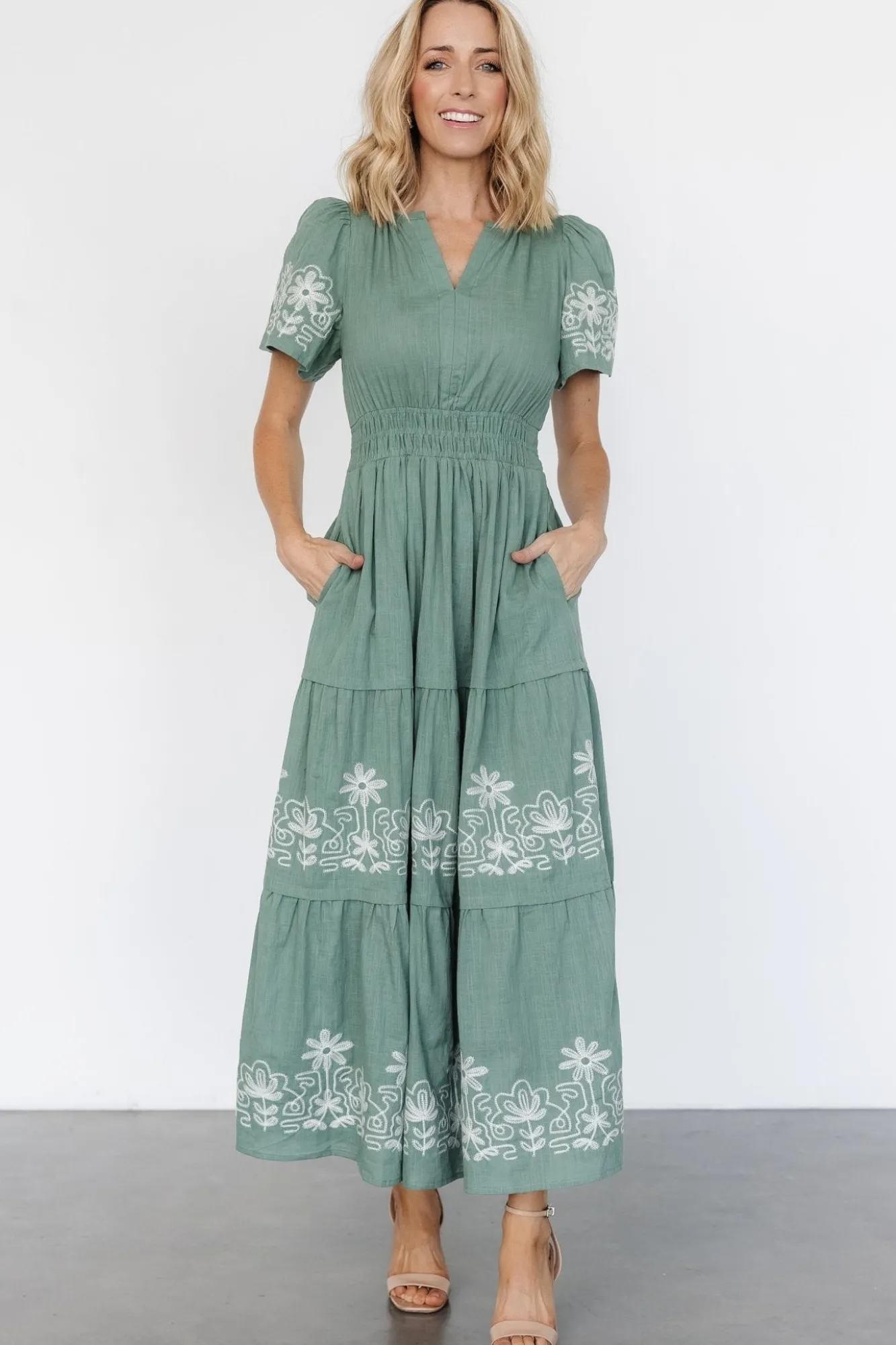 Baltic Born Kennedy Embroidered Maxi Dress | Dark Sage