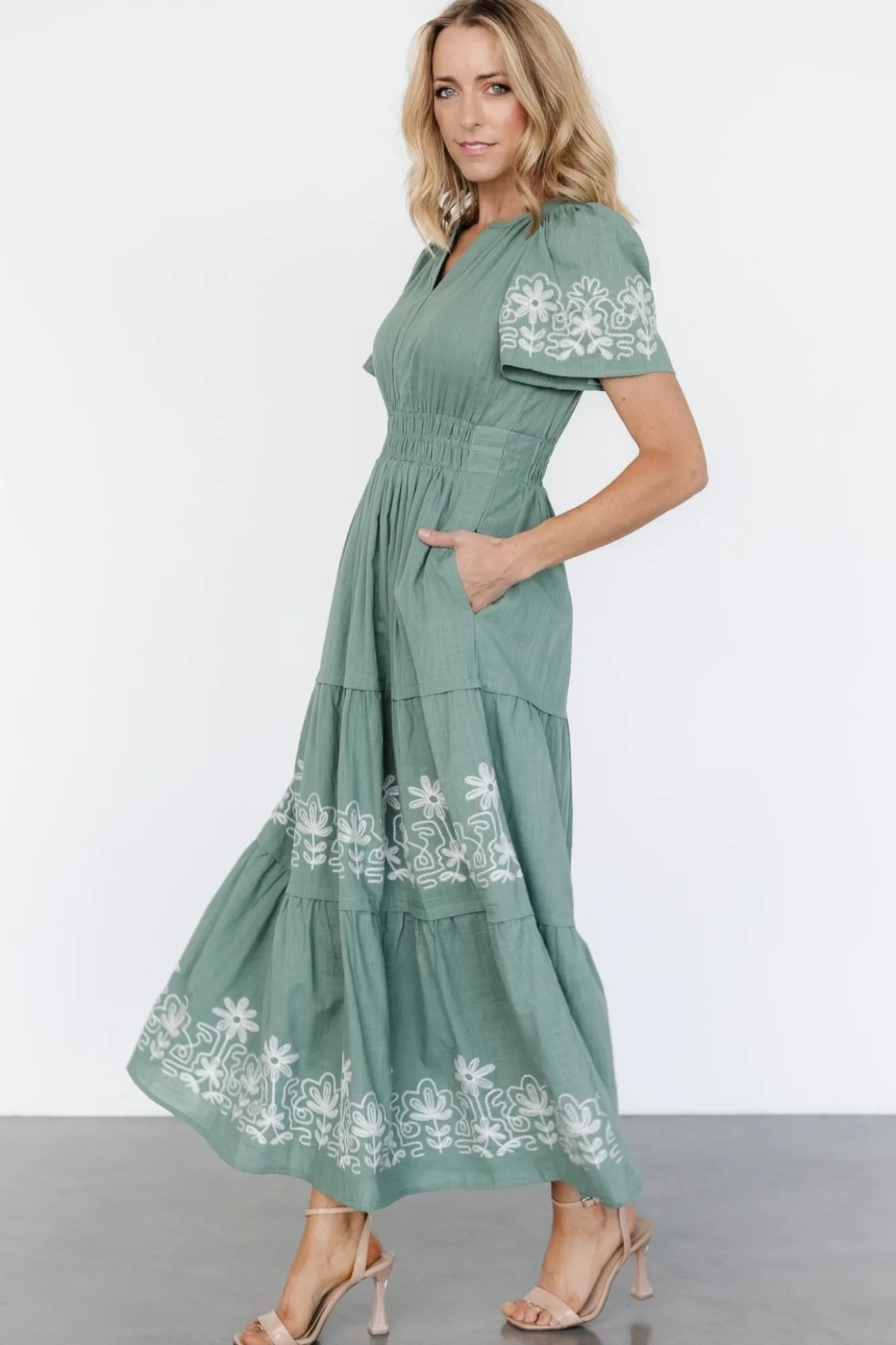 Baltic Born Kennedy Embroidered Maxi Dress | Dark Sage