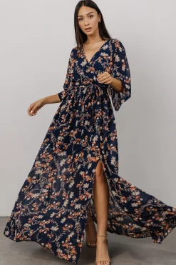 Baltic Born Kia Kimono Maxi Dress | Dark Blue Floral