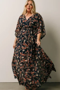 Baltic Born Kia Kimono Maxi Dress | Dark Blue Floral
