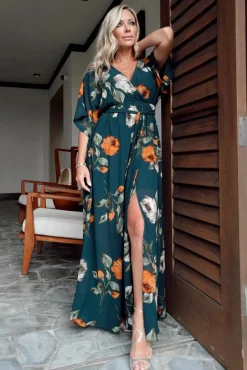 Baltic Born Kia Kimono Maxi Dress | Deep Topaz Floral