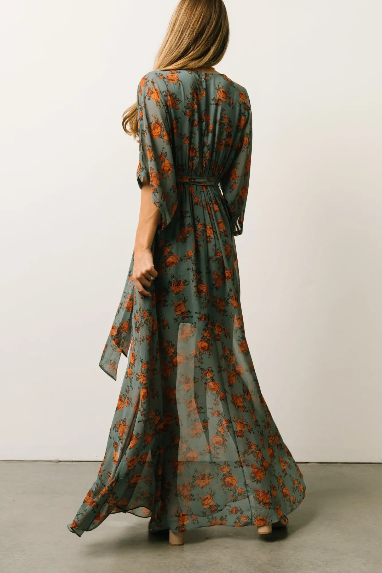 Baltic Born Kia Kimono Maxi Dress | Dusty Blue Floral