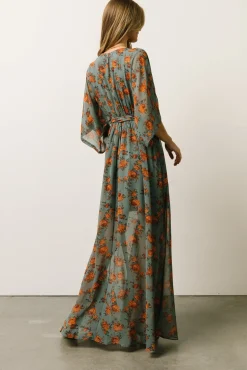 Baltic Born Kia Kimono Maxi Dress | Dusty Blue Floral