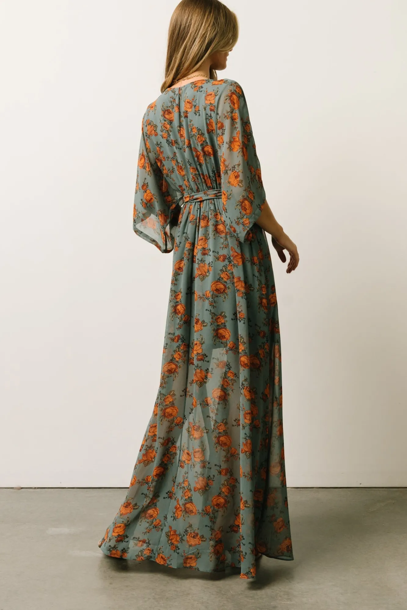 Baltic Born Kia Kimono Maxi Dress | Dusty Blue Floral