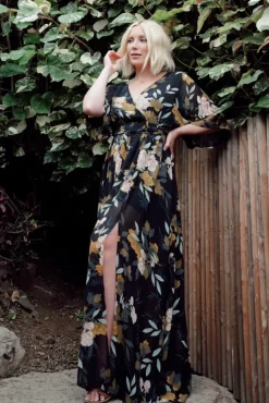Baltic Born Kia Kimono Maxi Dress | Midnight Floral
