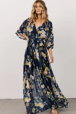Baltic Born Kia Kimono Maxi Dress | Navy Floral