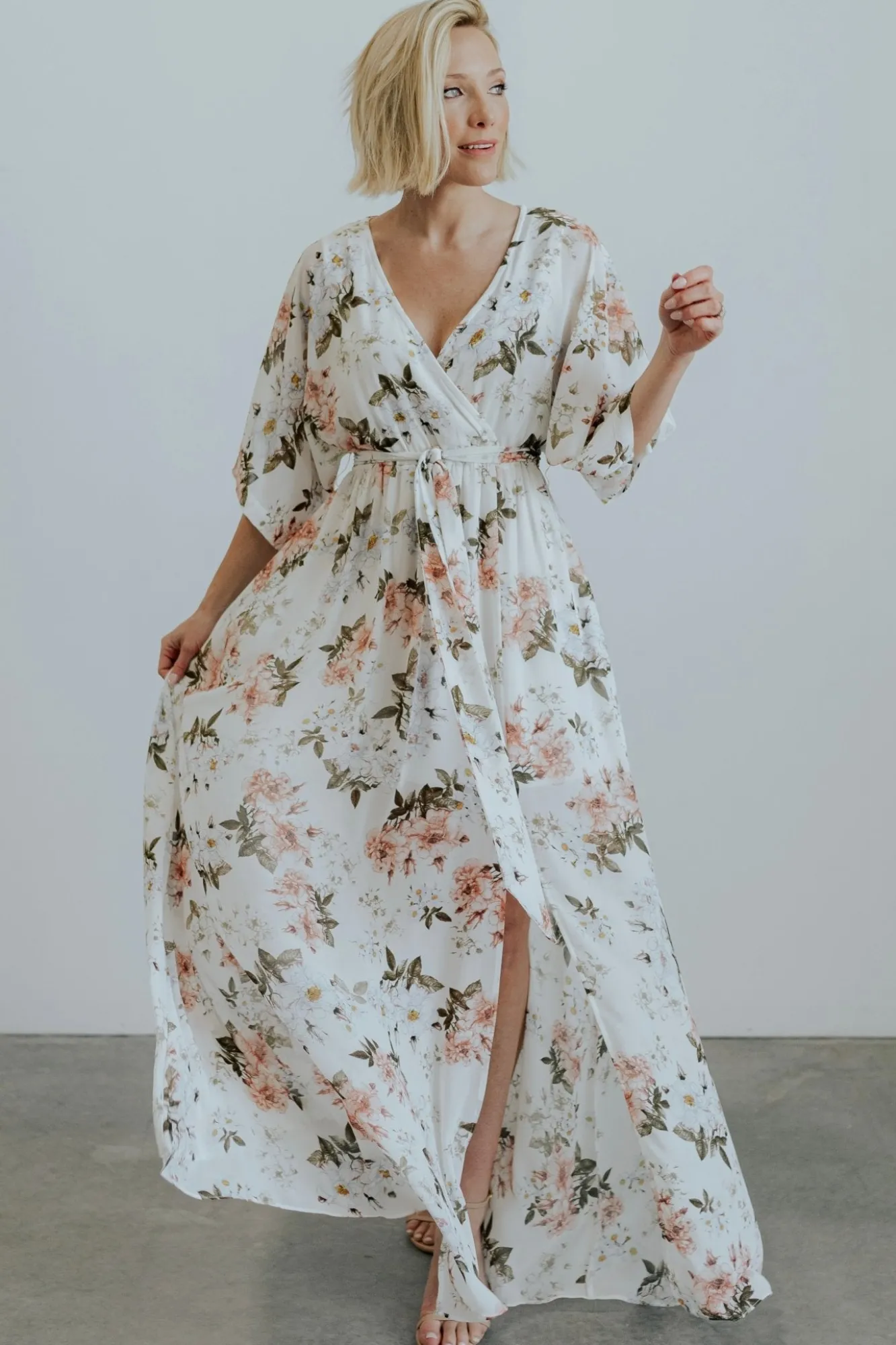 Baltic Born Kia Kimono Maxi Dress | White Floral