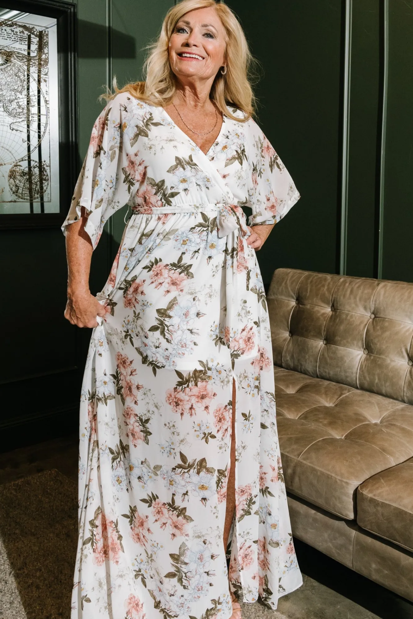 Baltic Born Kia Kimono Maxi Dress | White Floral