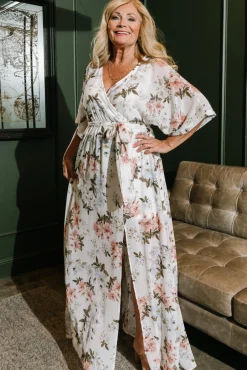 Baltic Born Kia Kimono Maxi Dress | White Floral