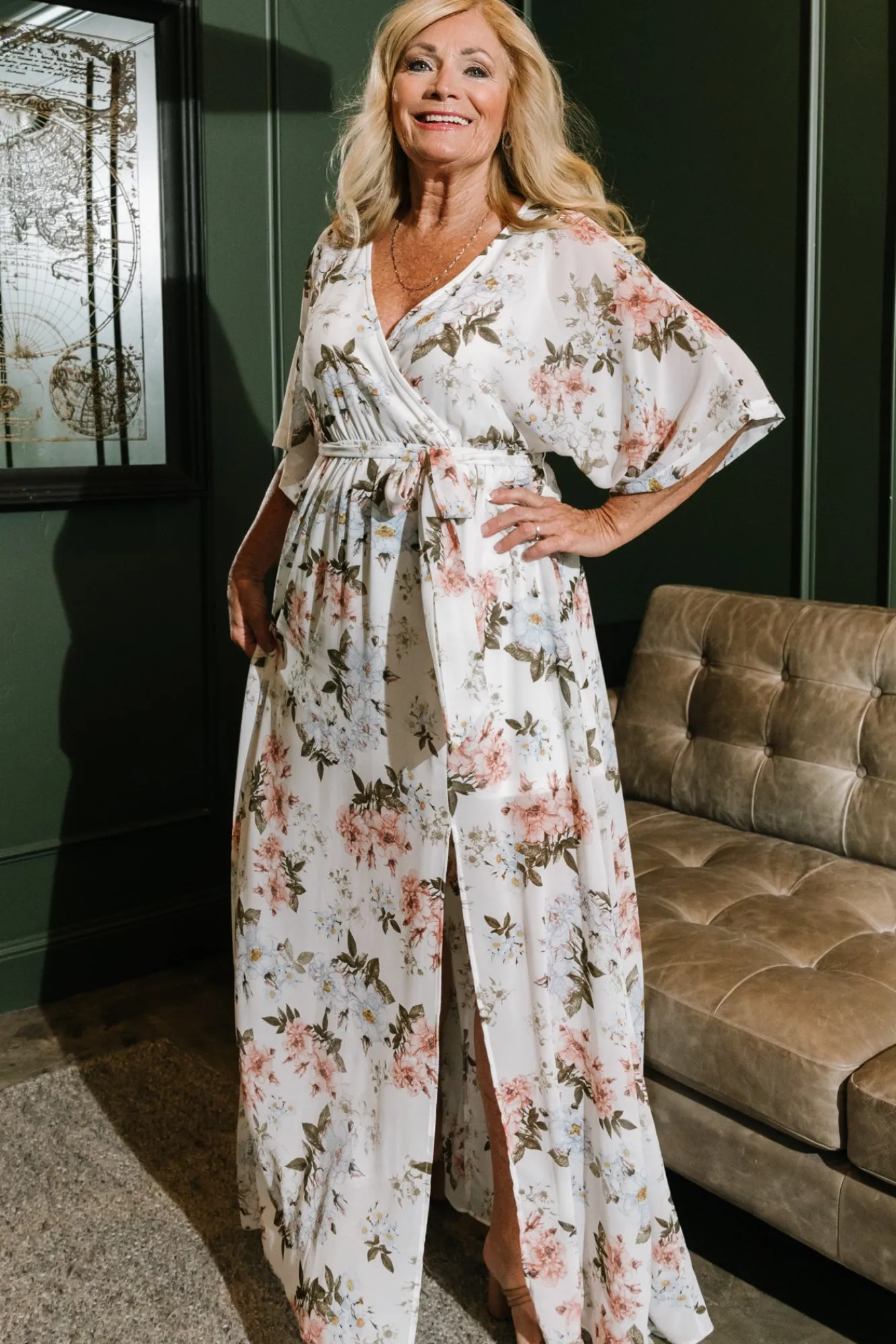Baltic Born Kia Kimono Maxi Dress | White Floral