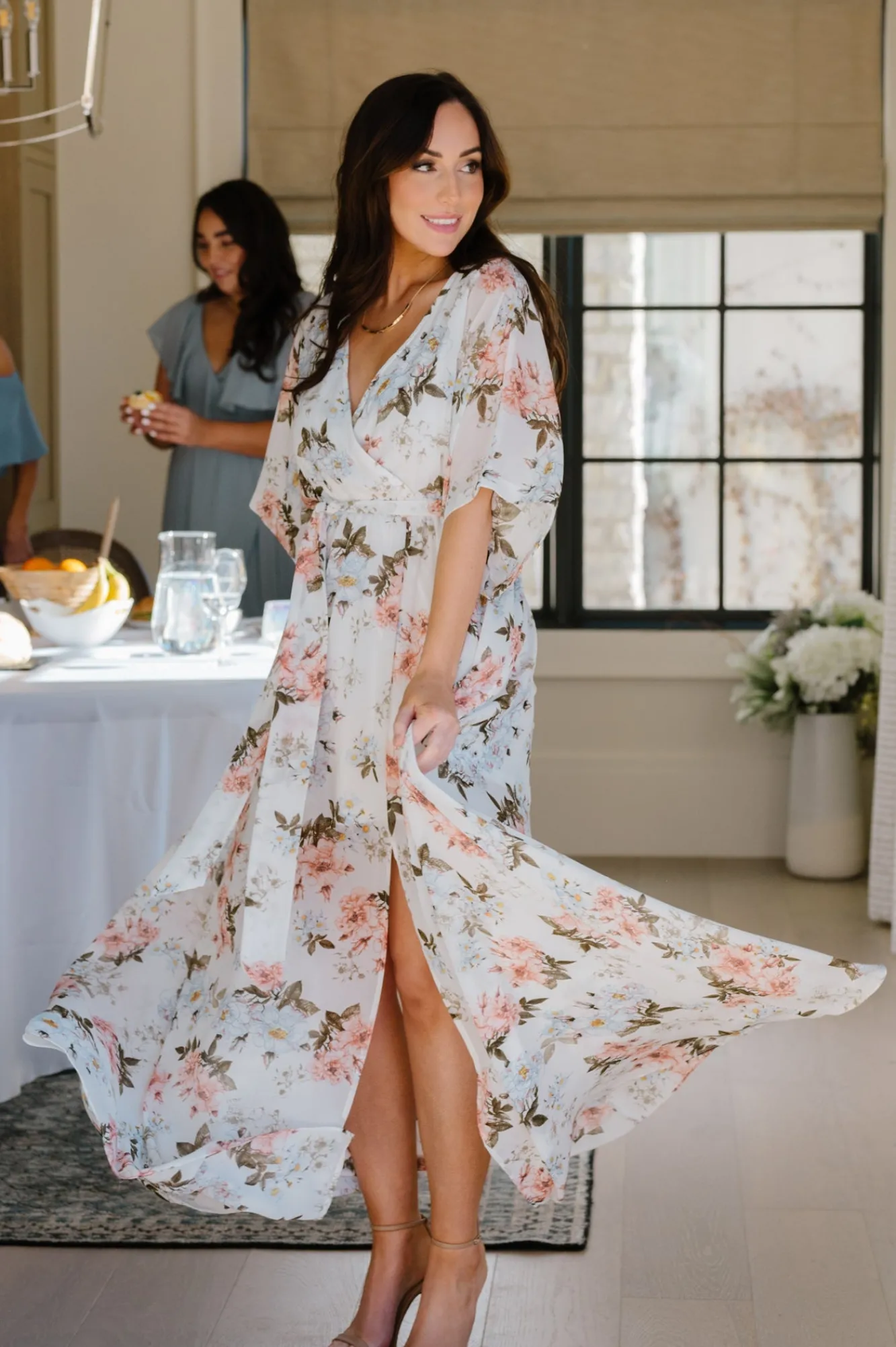 Baltic Born Kia Kimono Maxi Dress | White Floral