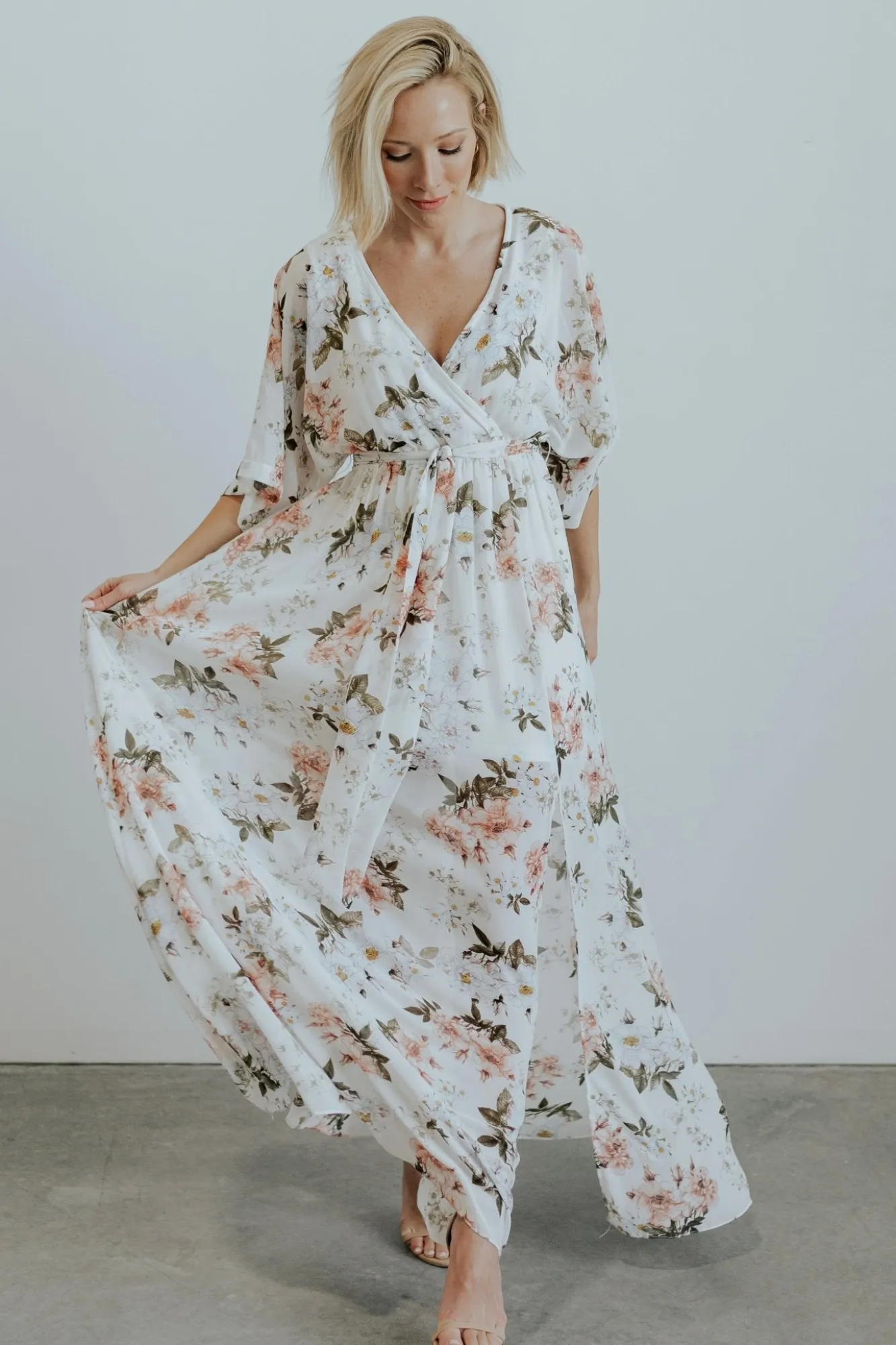 Baltic Born Kia Kimono Maxi Dress | White Floral