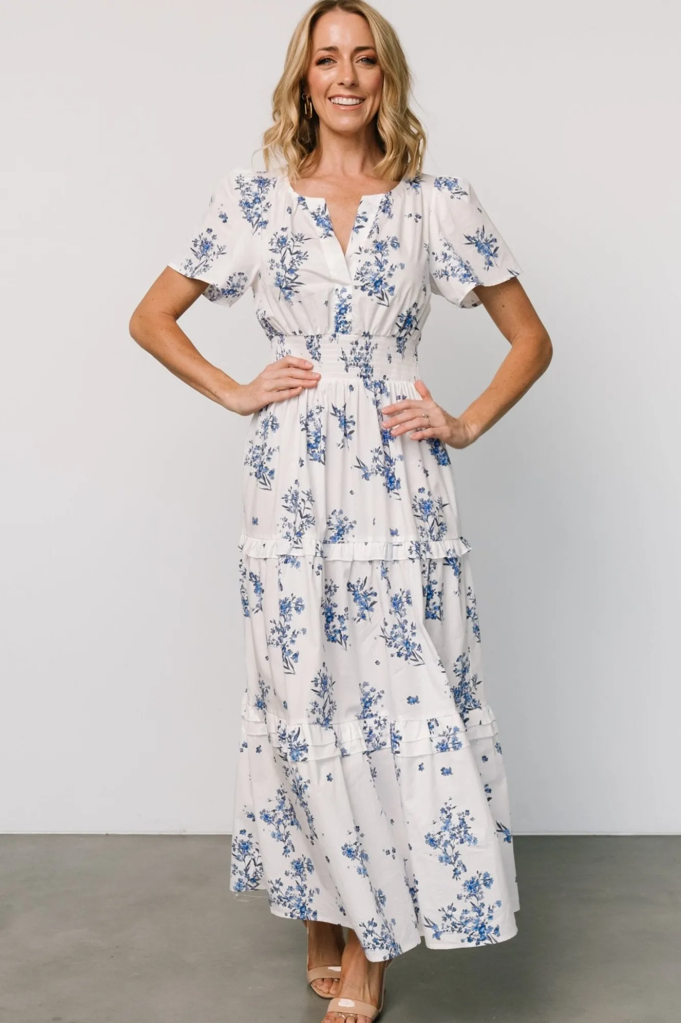 Baltic Born Kiana Poplin Maxi Dress | Off White + Blue