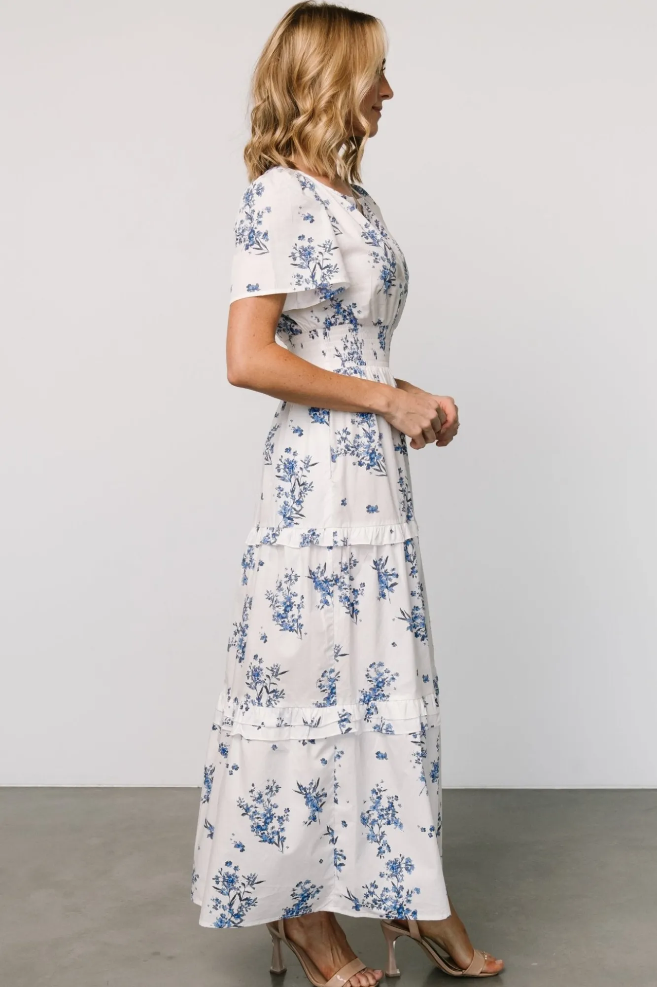 Baltic Born Kiana Poplin Maxi Dress | Off White + Blue