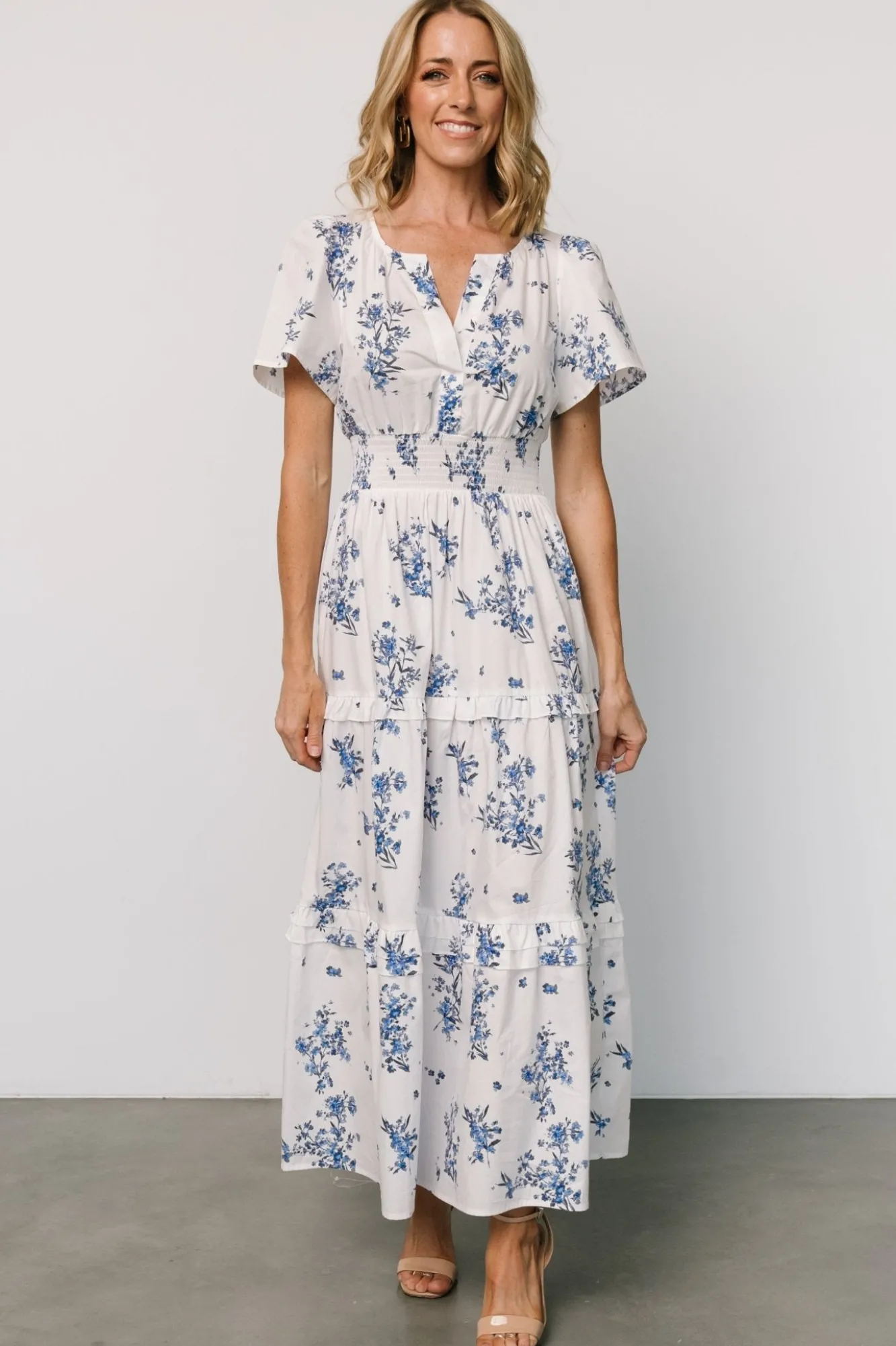 Baltic Born Kiana Poplin Maxi Dress | Off White + Blue