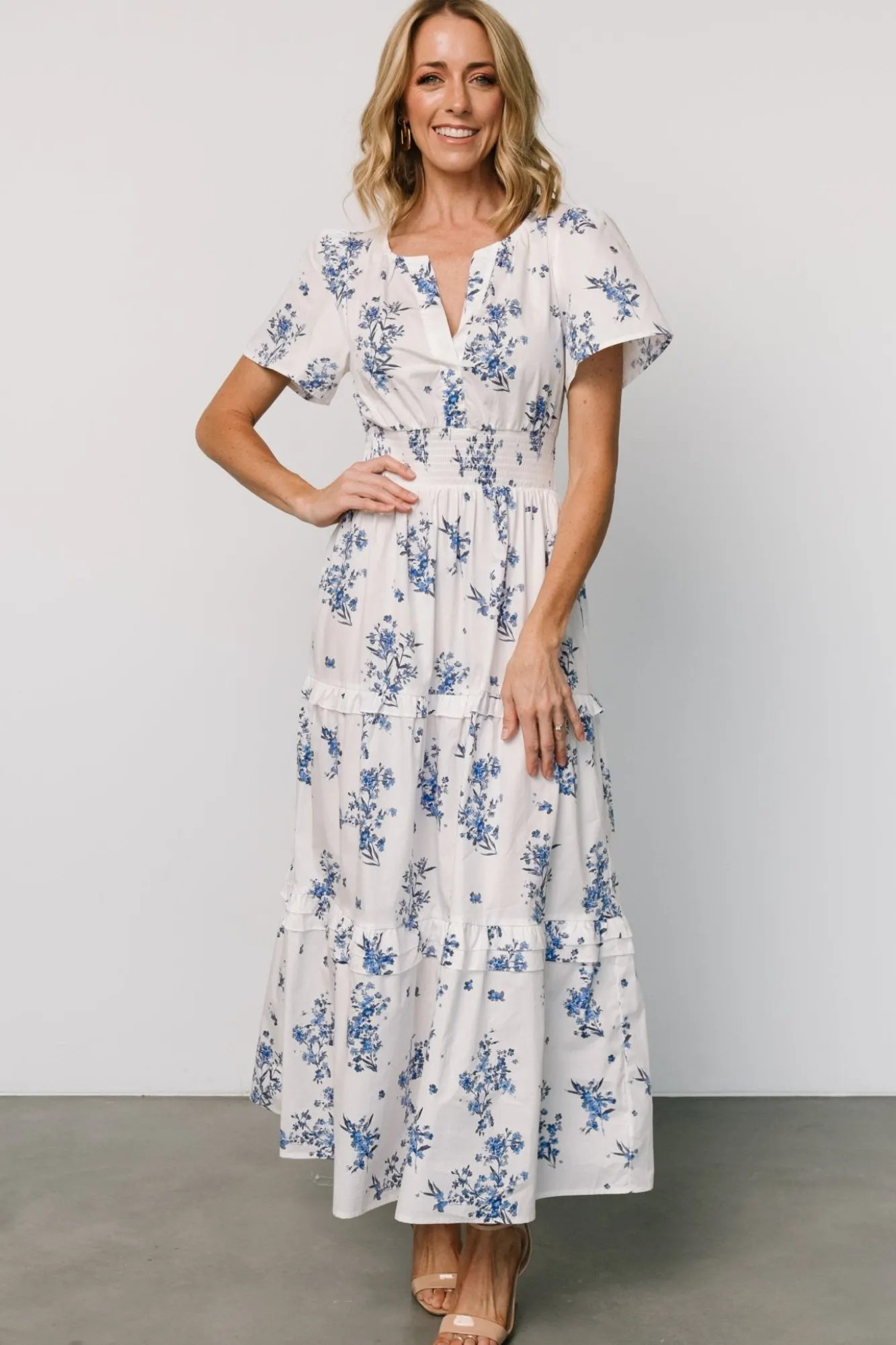 Baltic Born Kiana Poplin Maxi Dress | Off White + Blue