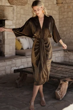Baltic Born Kleo Ruched Midi Dress | Bronze Shimmer