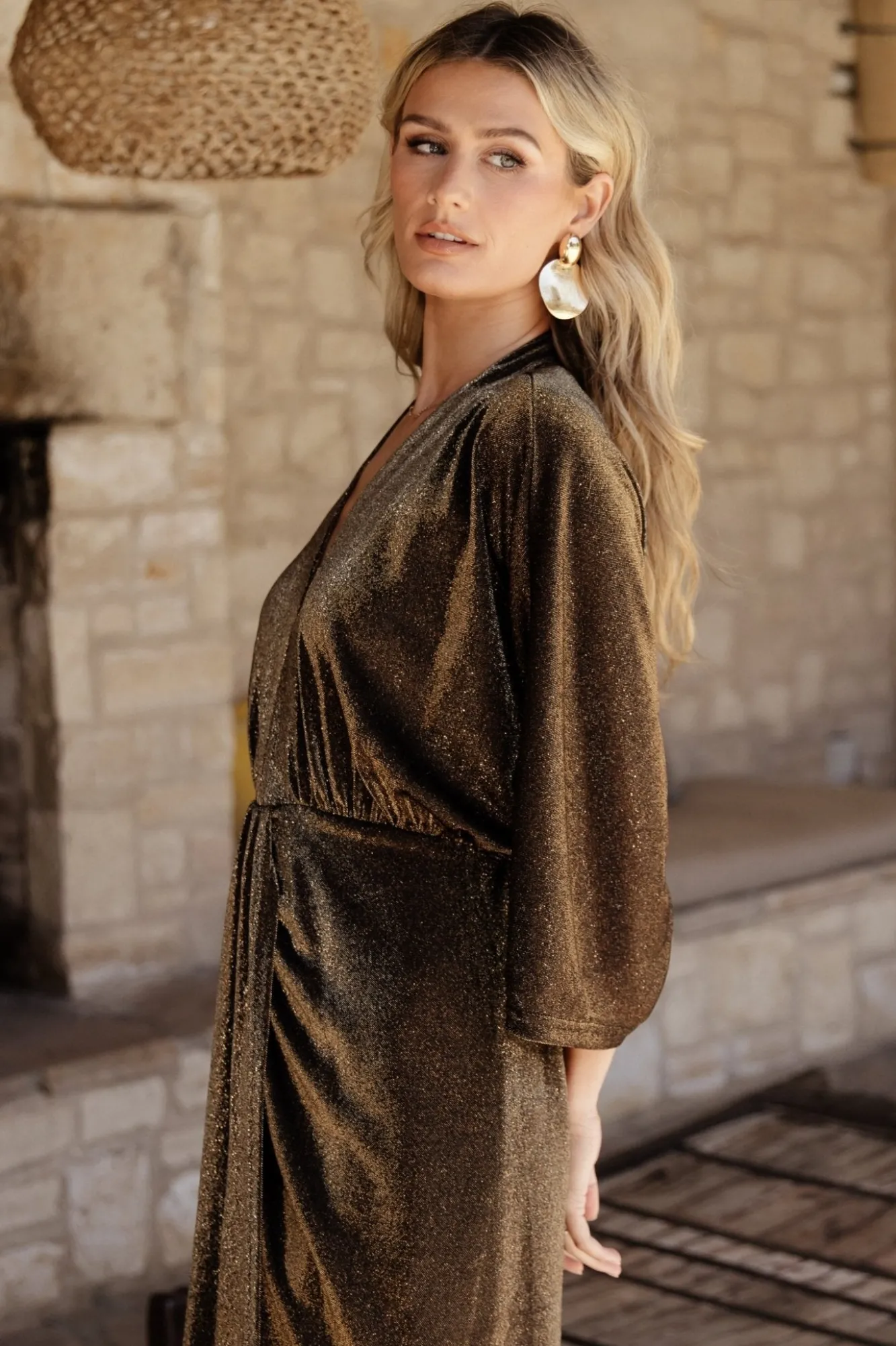 Baltic Born Kleo Ruched Midi Dress | Bronze Shimmer