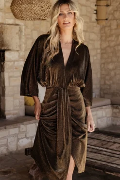 Baltic Born Kleo Ruched Midi Dress | Bronze Shimmer