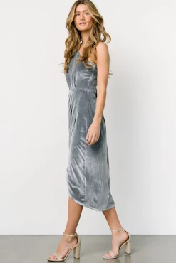 Baltic Born Kourtney Velvet One Shoulder Midi Dress | Dusty Blue