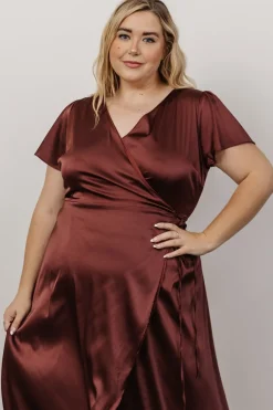 Baltic Born Krystal Satin Wrap Gown | Dark Clove