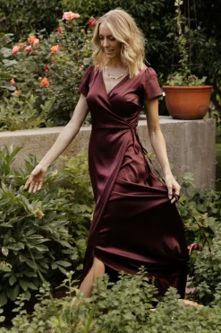Baltic Born Krystal Satin Wrap Gown | Dark Clove