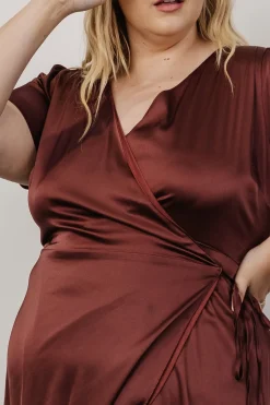 Baltic Born Krystal Satin Wrap Gown | Dark Clove