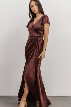 Baltic Born Krystal Satin Wrap Gown | Dark Clove