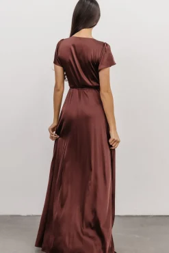 Baltic Born Krystal Satin Wrap Gown | Dark Clove