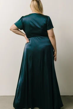 Baltic Born Krystal Satin Wrap Gown | Deep Blue