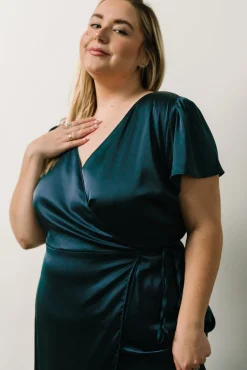 Baltic Born Krystal Satin Wrap Gown | Deep Blue