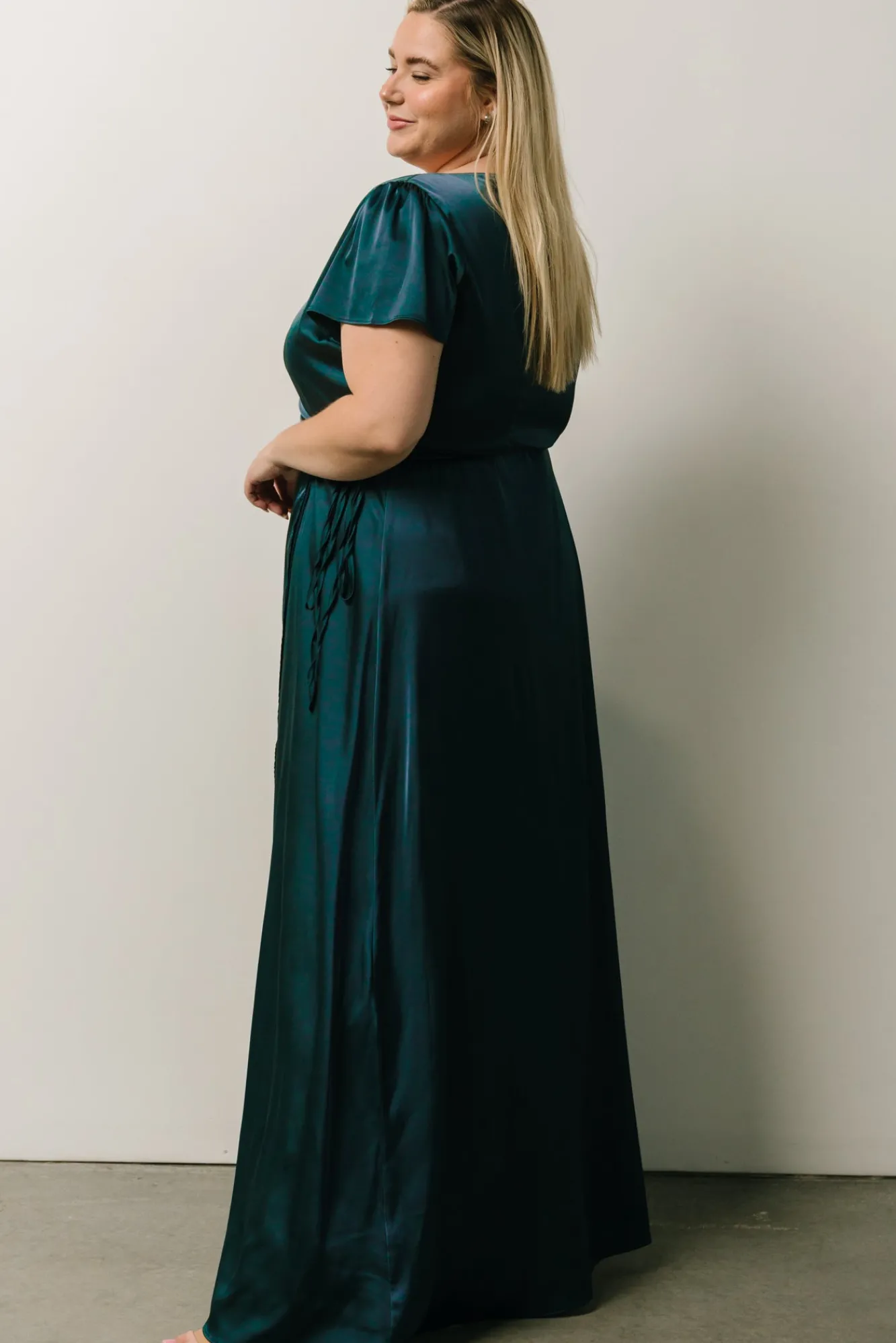 Baltic Born Krystal Satin Wrap Gown | Deep Blue