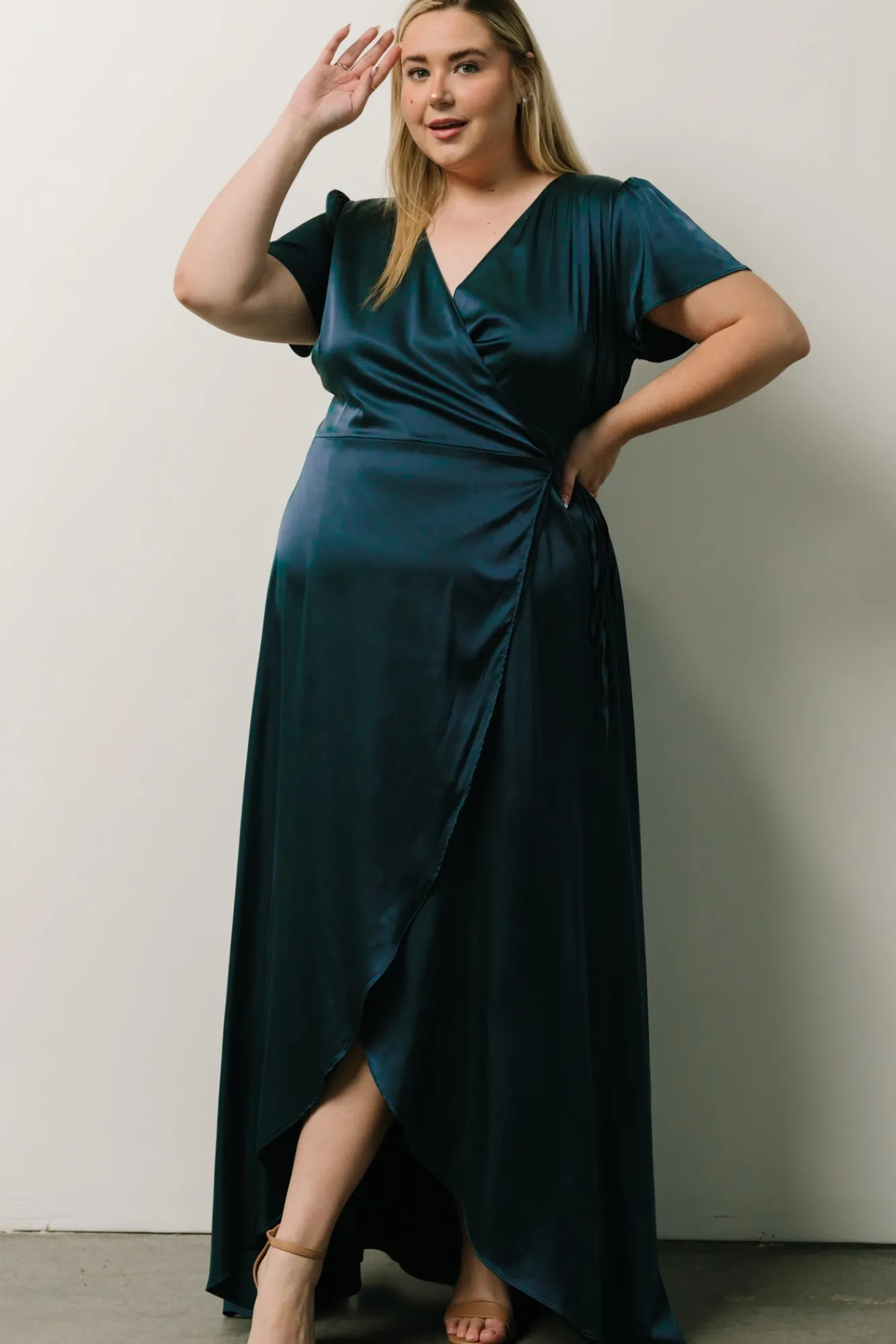 Baltic Born Krystal Satin Wrap Gown | Deep Blue