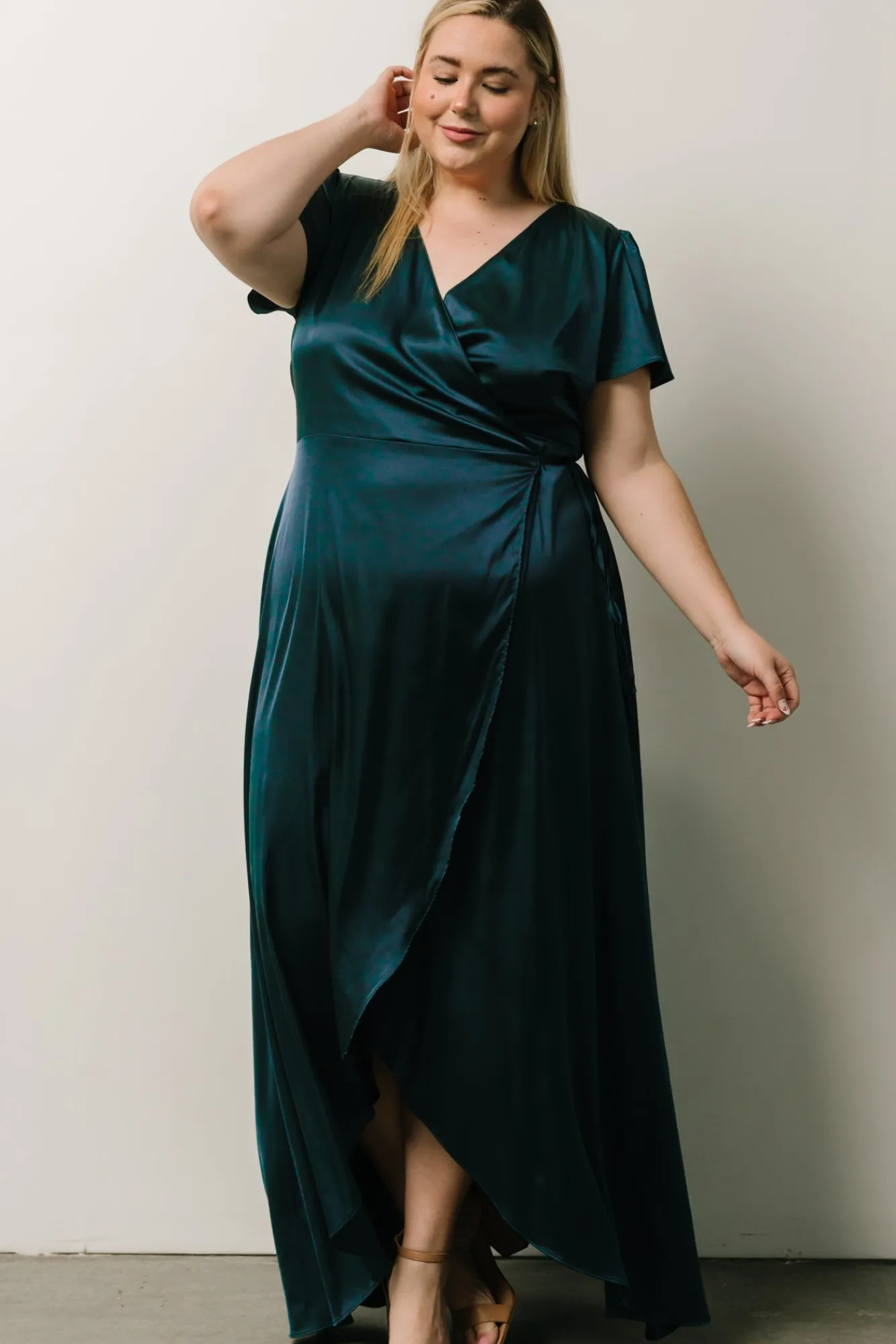 Baltic Born Krystal Satin Wrap Gown | Deep Blue