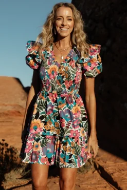 Baltic Born Kyrie Puff Sleeve Short Dress | White Multi