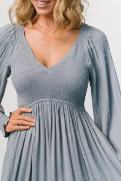 Baltic Born Lainey Smocked Dotted Midi Dress | Dusty Blue