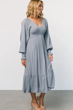 Baltic Born Lainey Smocked Dotted Midi Dress | Dusty Blue