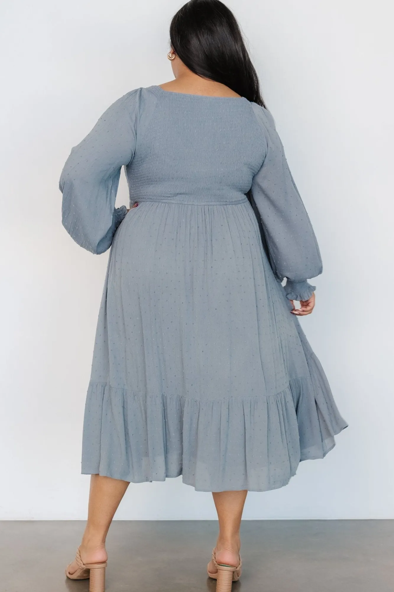 Baltic Born Lainey Smocked Dotted Midi Dress | Dusty Blue