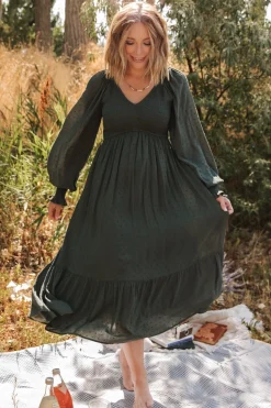 Baltic Born Lainey Smocked Dotted Midi Dress | Deep Olive