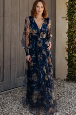Baltic Born Layla Tulle Maxi Dress | Blue + Golden Floral