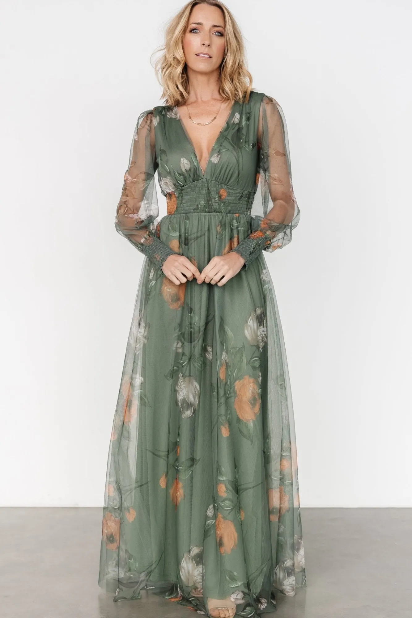 Baltic Born Layla Tulle Maxi Dress | Dusty Olive Floral